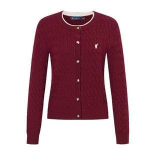 POLOWALK女式长袖针织衫2025秋季新品绞花打底衫女装上衣外套