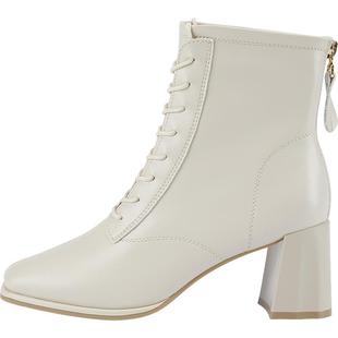 达芙妮马丁靴女2025秋冬靴子女大码系带厚底中筒靴高跟洋气小短靴