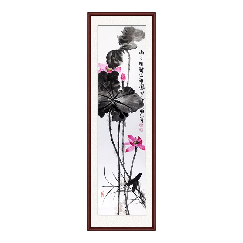 纯手绘条幅国画花鸟四尺六尺荷花