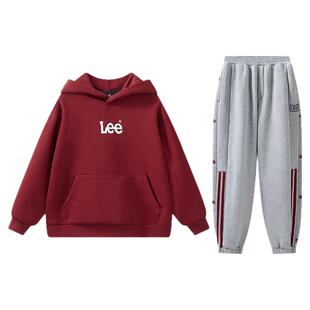 Lee kids官方正品儿童秋冬两件套男女童连帽加绒保暖卫衣长裤套装