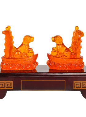 属兔2026马年吉祥物贵犬乘舟摆件生肖兔水琉璃招财客厅办公室摆设