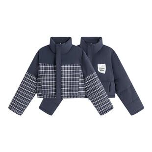 Lapaki Paka 冬季两面穿短款棉服 同色系格纹拼接充棉面包服外套