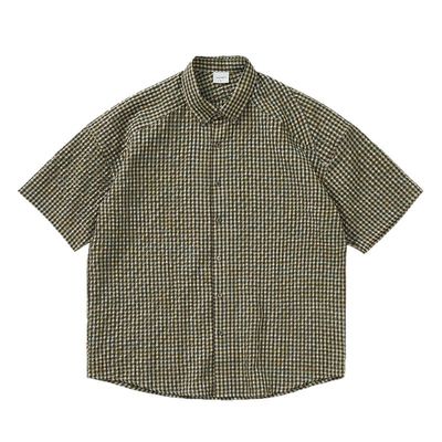 色织格纹泡泡纱短袖衬衫