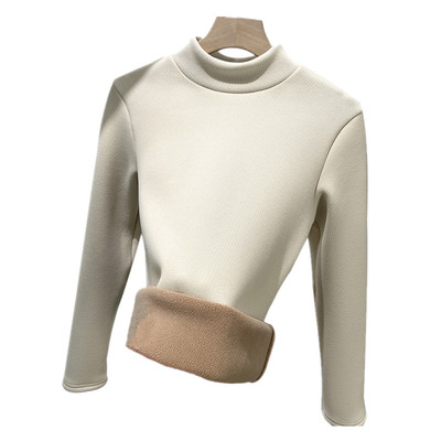 保暖加绒半高领修身女加厚打底衫