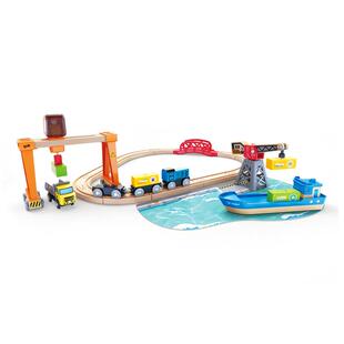 Hape龙门吊港口运输轨道套男孩女孩宝宝益智玩具火车模型礼物3岁+