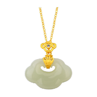 梦金园和田玉如意锁包吊坠银镶玉平安锁项链送妈妈生日礼物送女友