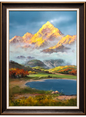 原创手绘日照金山油画客厅巨幅装饰画新中式过道壁炉玄关挂画N281