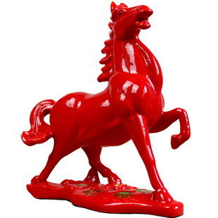 陶瓷马摆件红色办公室客厅装饰品风生水起唐三彩大红马工艺品礼品