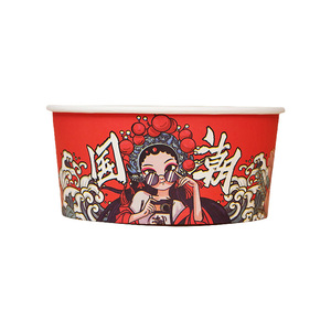 加厚国潮打包盒碗富强圆形牛皮纸