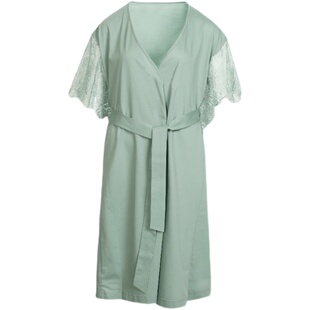 NoirTease奈黎诗春夏薄款性感蕾丝袖晨袍中长款纯棉睡袍女士