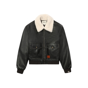 APEE女装秋冬毛领PU皮复古夹克外套F112A5P