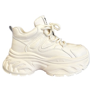 6cm增高爆品+冬季加绒真皮软底厚底登山徒步白色老爹鞋女鞋运动鞋