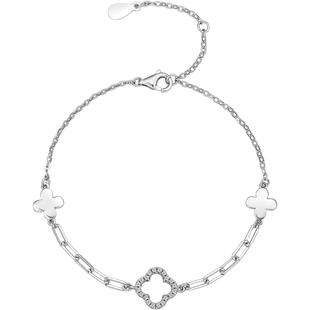 周六福四叶草银手链女S925银甜美百搭女夏季送女友本命年礼物