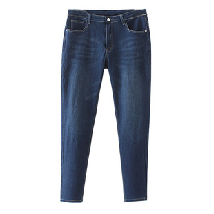 特大码女装高弹力牛仔裤300斤胖MM夏季新款简约高腰小脚牛仔长裤