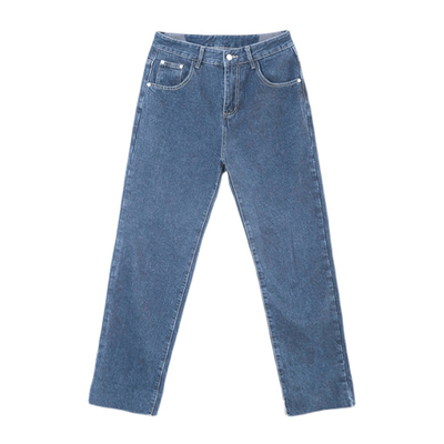 水洗蓝色毛边直筒牛仔裤男生韩系