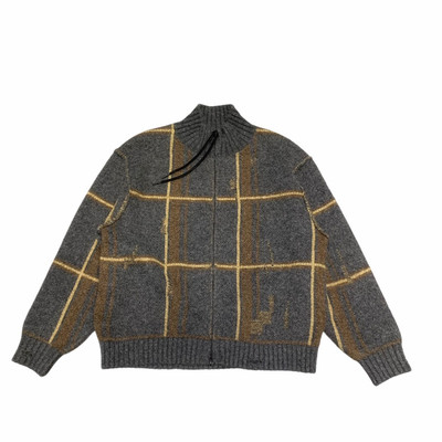 菱形格撞色拉链开衫外套