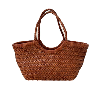 法式手工牛皮编织包手提单肩复古菜篮子包腋下托特包真皮女秋冬