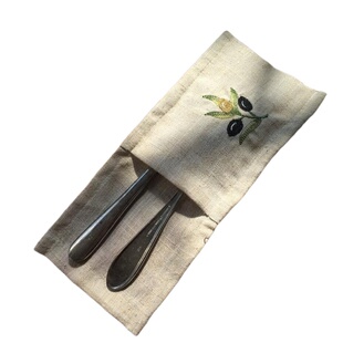 美式棉麻刺绣刀叉包 复古布艺刀叉袋 西餐厅刀叉收纳袋 餐具布套