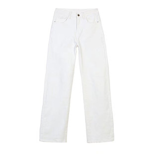 白色阔腿牛仔裤女2025年新款春秋宽松显瘦垂感高腰直筒拖地裤加长