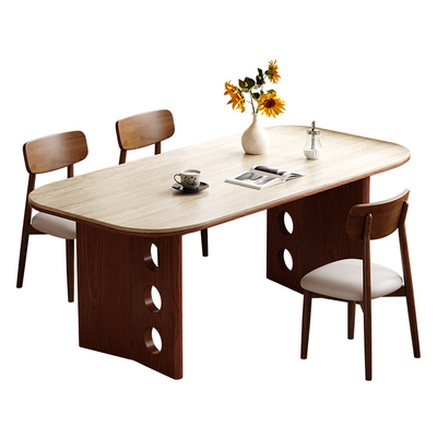 馨佰利岩板实木餐桌中古风饭桌