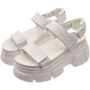 欧洲站女鞋2023夏季新款真皮松糕凉鞋女魔术贴厚底百搭欧货罗马鞋