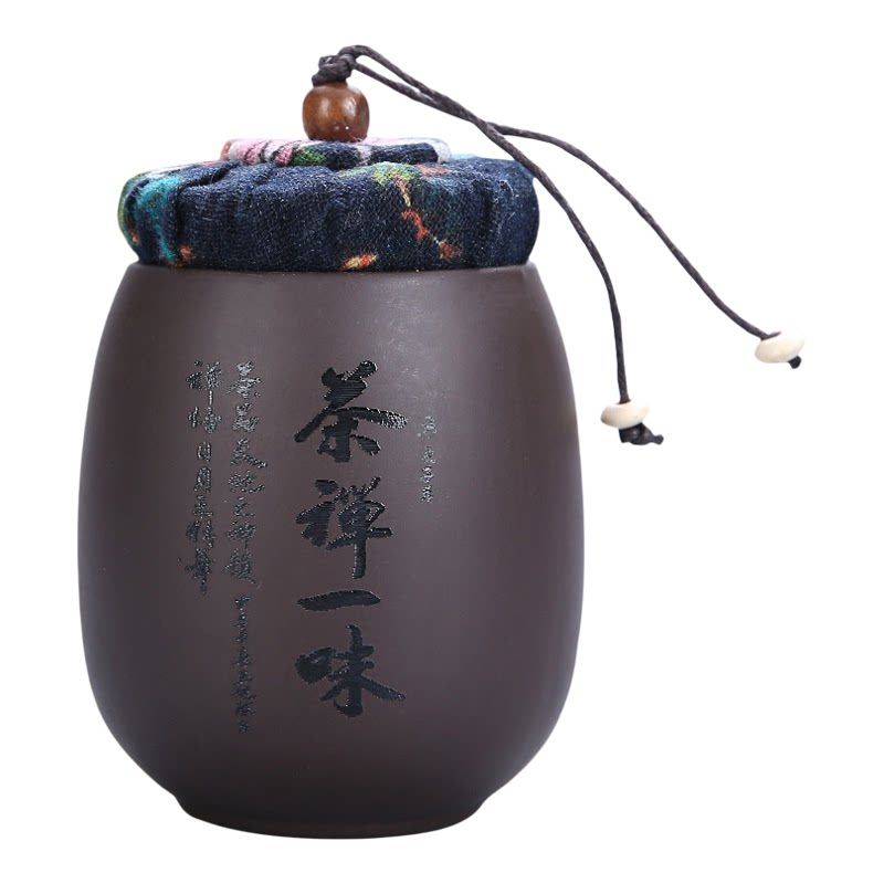 中式紫砂黑泥陶瓷防潮密封茶叶罐