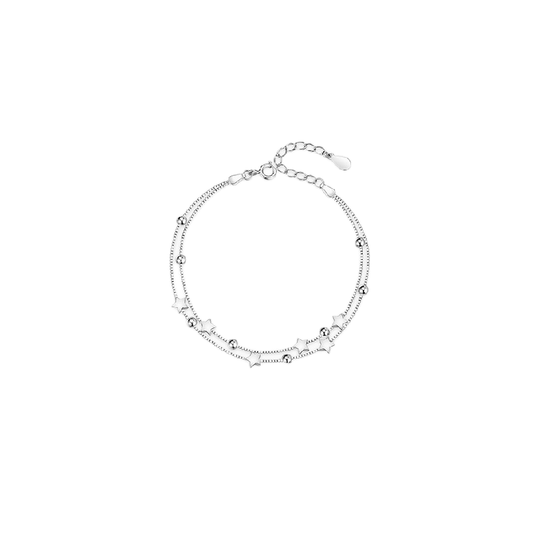 中国黄金珍尚银星星纯银手链双层叠戴小众设计生日礼物送女友S925