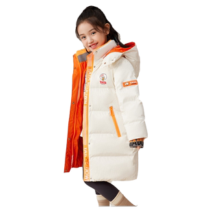 YAYA鸭鸭童装中长款羽绒服儿童宽松新款男女中大童连帽免洗外套