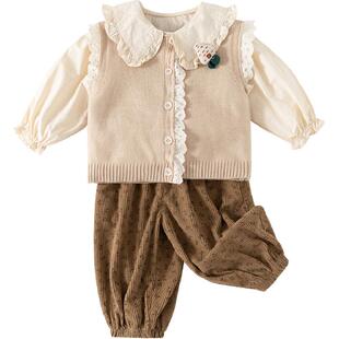 班喜迪女童春装套装2026新款洋气宝宝毛衣马甲童装春秋季儿童衣服