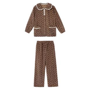 馨帮帮Homedress 娃娃领波点睡衣套装秋冬加厚雪粒绒可爱家居服女
