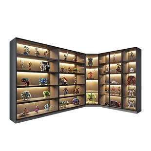 定制整墙转角实木展示柜玻璃门手办柜带灯模型玩具防尘产品陈列柜