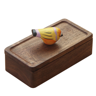 创意黑胡桃木可爱绒布高定小型珠宝首饰收纳盒求婚订婚盒便携式