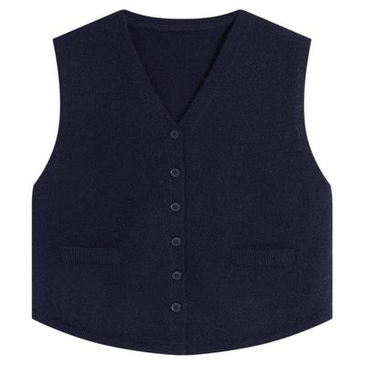 弥古v领复古针织马甲女外穿2025秋冬叠穿无袖上衣藏蓝色马夹背心