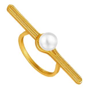 潮宏基非遗花丝盘扣黄金戒指足金5G珍珠手饰高级感气质礼物 卟