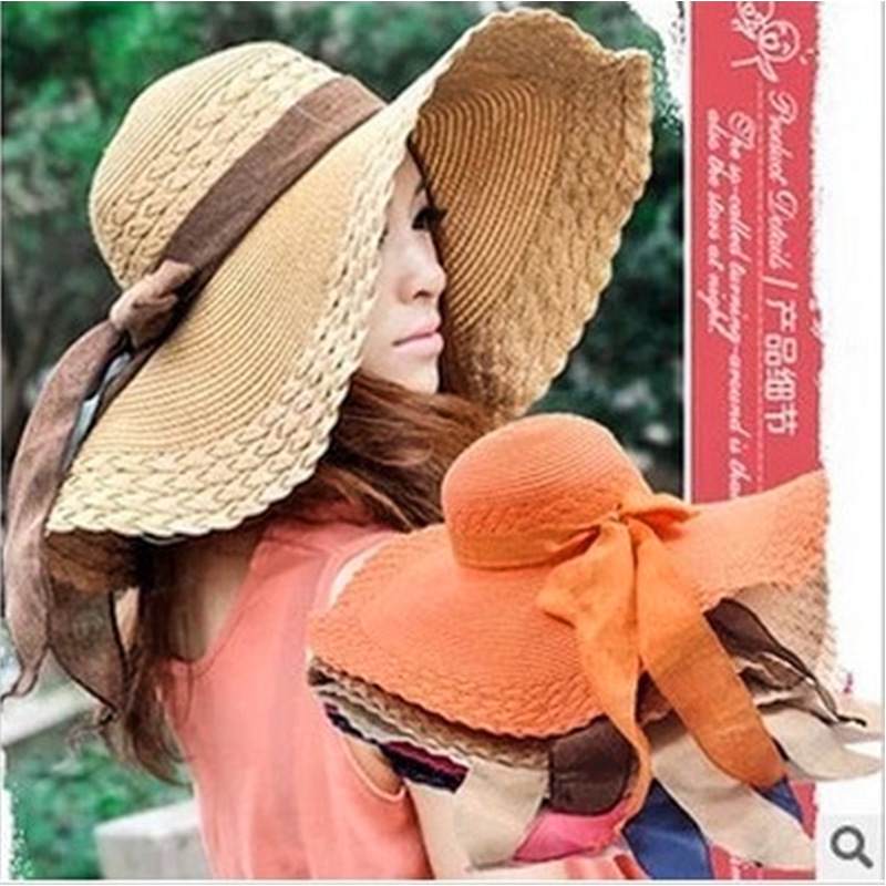 韩版沙滩帽大沿帽夏天草帽遮阳帽蝴蝶结大批发檐防晒圆顶女士帽