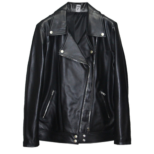 微廓版柔软头层绵羊真皮皮衣女宽松韩版男友风时装机车夹克外套赵