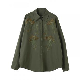 宝诗黎POLO领钉珠刺绣衬衫2026春季棉质宽松百搭通勤休闲衬衣女