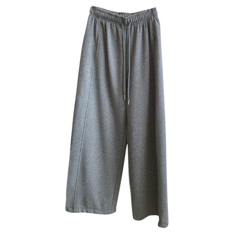 韩版休闲百搭加绒加厚直筒卫裤女2025秋冬新款抽绳松紧腰阔腿长裤