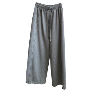 韩版休闲百搭加绒加厚直筒卫裤女2025秋冬新款抽绳松紧腰阔腿长裤