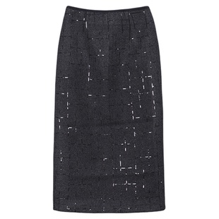 大洪洪【闪亮登场】冬季款十字格纹毛呢半身裙女后开叉通勤直筒裙