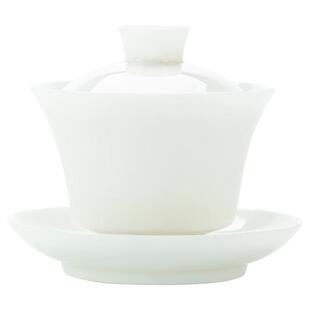 钰铨龙门 羊脂玉瓷上釉马蹄盖碗 德化白瓷不吃茶垢三才盖碗泡茶碗