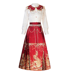 新中式红色马面裙敬酒服小个子汉服套装女结婚订婚礼服新年拜年服