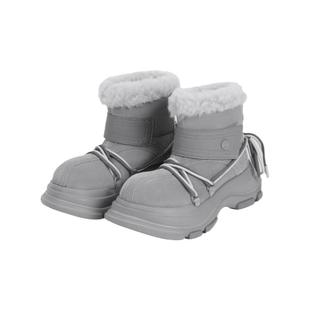 Ouder 雪地靴女冬季厚底增高保暖大头鞋绑带防水防滑羊毛一体靴子