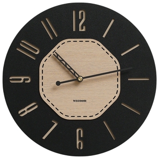 WOZOOM屋准免打孔轻奢中古风挂钟客厅2026新款钟表家用挂墙时钟