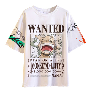 海贼王短袖t恤男ins中学生夏季五分袖青少年打底衫宽松韩版半袖夏