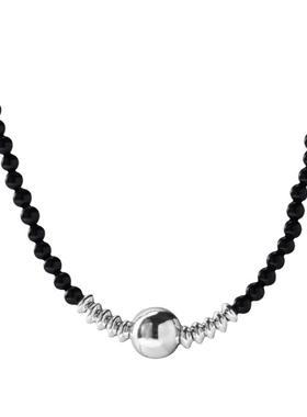 SWS纯银黑圆珠项链女锁骨链高级