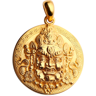 黄财神金吊坠纯足金18K黄金铂金实心中式圆牌金饼精雕男士项链