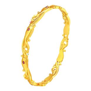 老庙黄金足金999古法鎏彩余生有你手镯金鱼游曳乾坤圈礼物