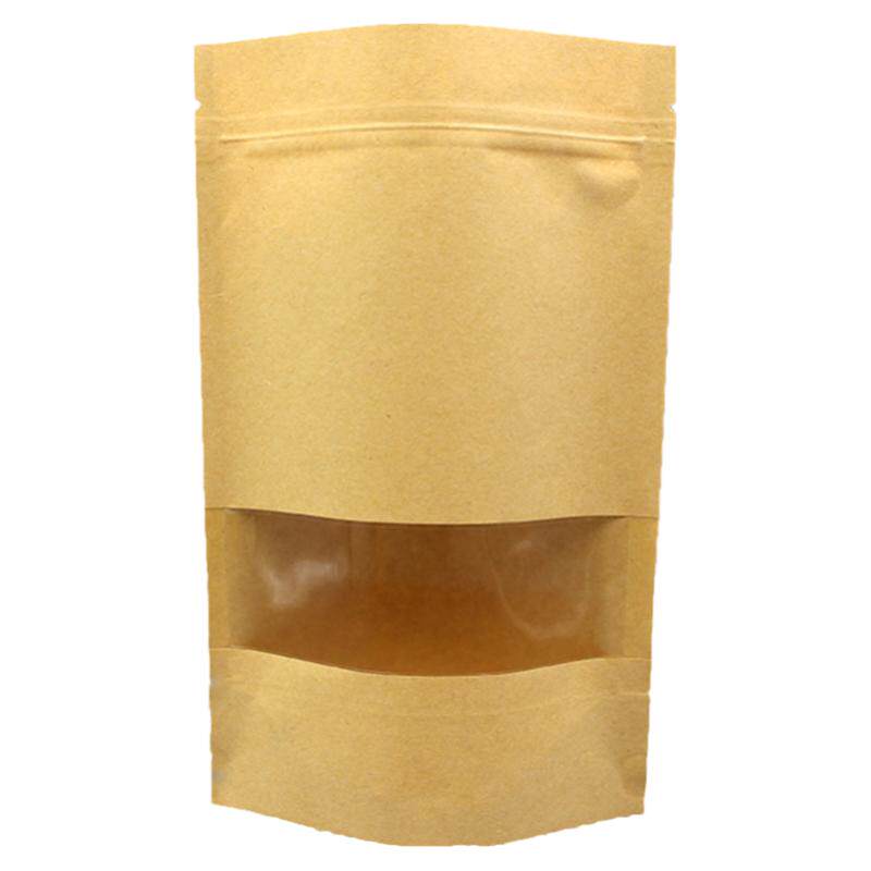牛皮纸自立自封袋茶叶红枣食品干果包装袋18*26+4礼品袋开窗100个