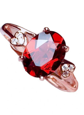 鸽血红水晶玫瑰金活口石榴石戒指